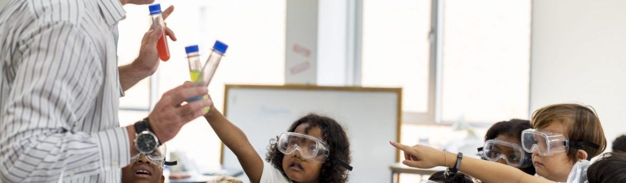 Kindergarten Students Learning in Science Experiment Laboratory Class